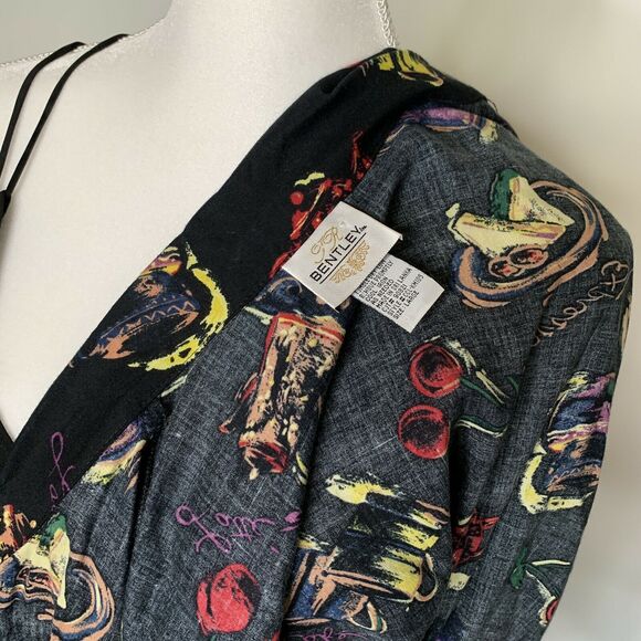 vintage JR Bentley Button Down print Shirt Ladies Top Black Sz L - Picture 10 of 10